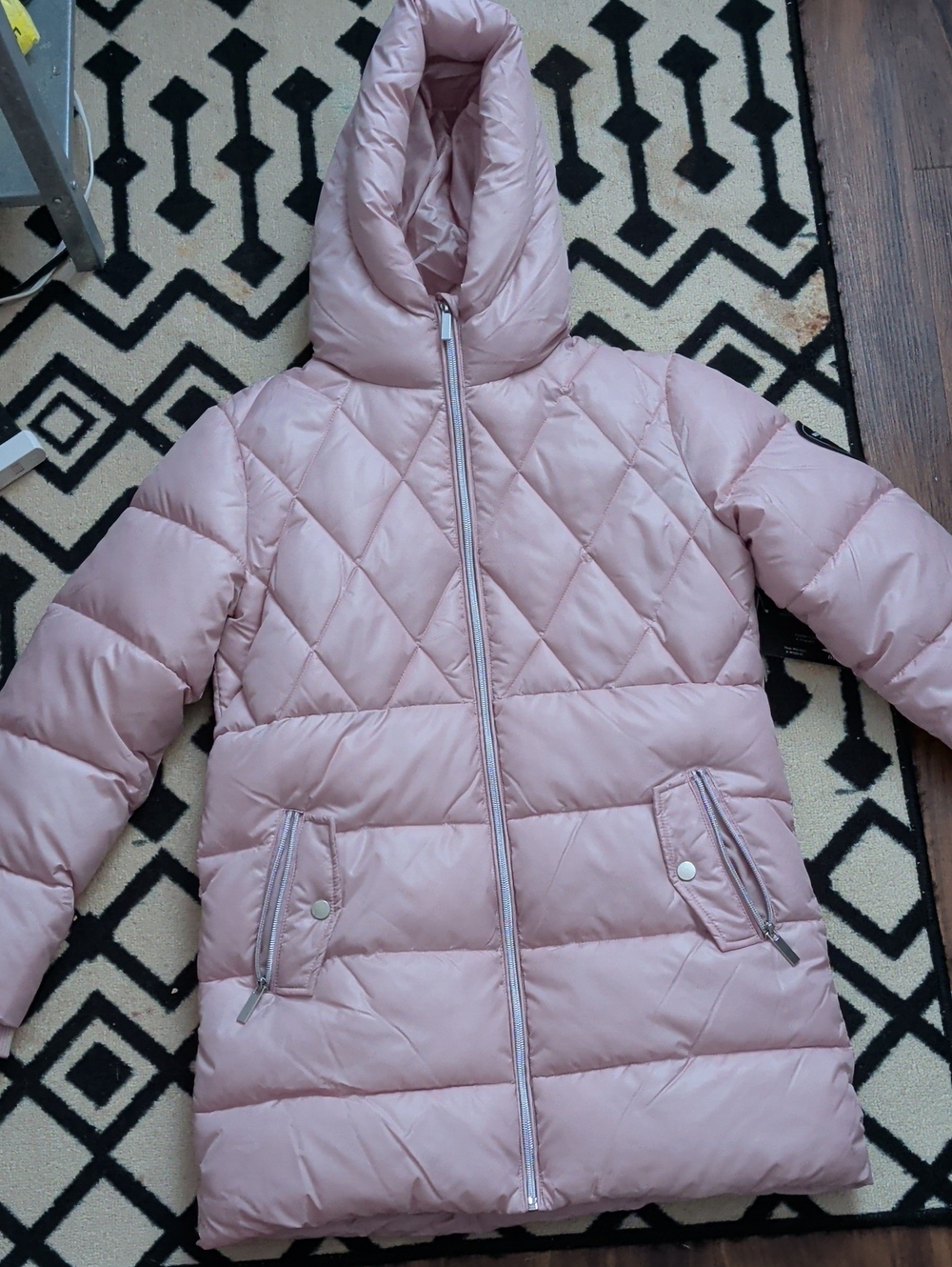Girls Quilted Hooded Puffer Coat - Light Pink
